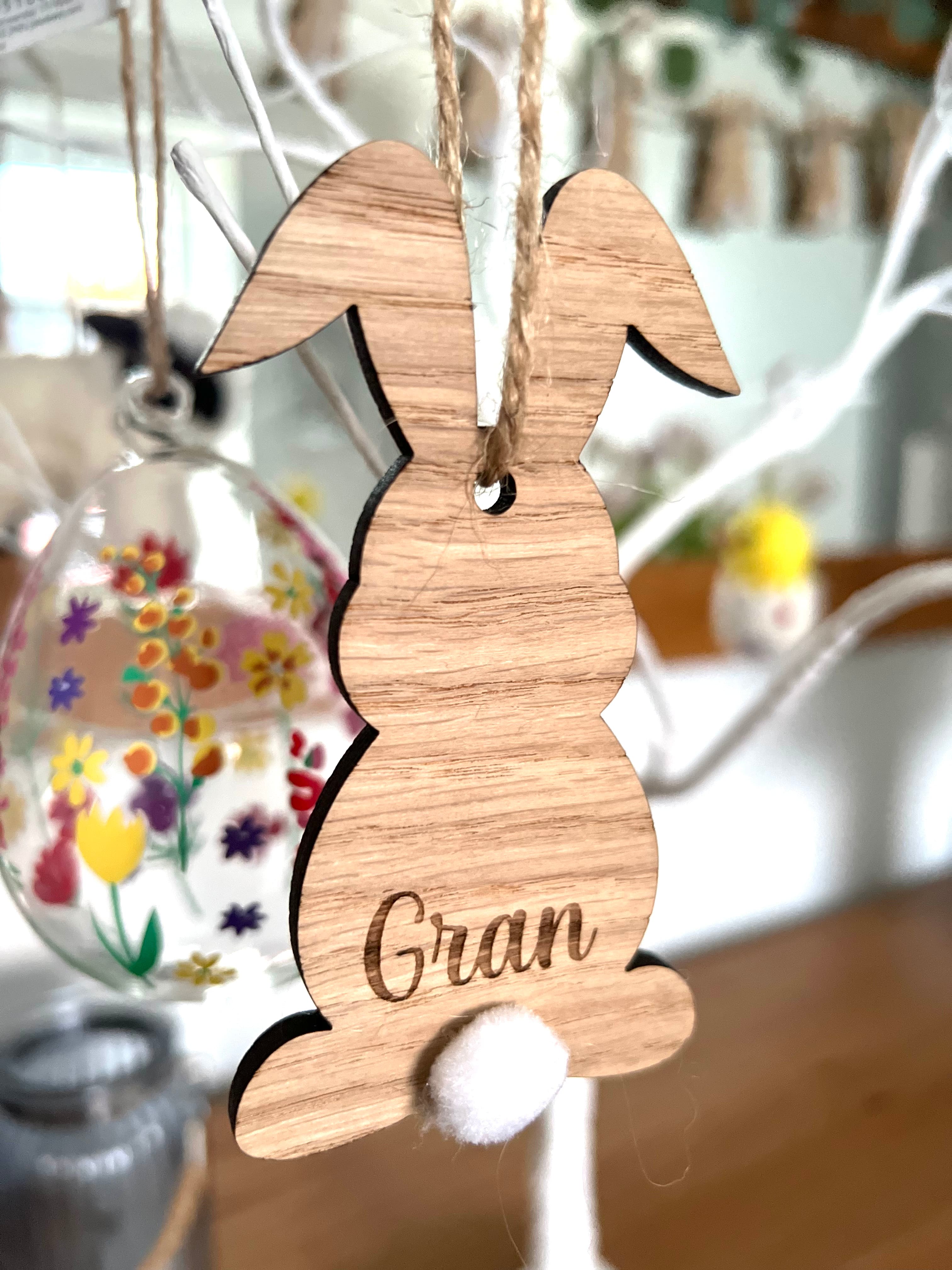 Personalised Wooden Bunny Ornament – Custom Easter Decoration